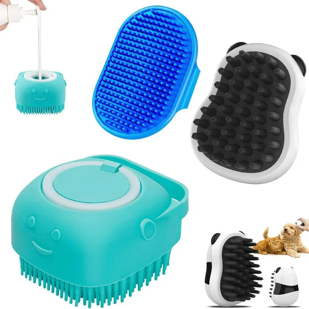 3-in-1 Dog Grooming Brush | Adjustable Handle Shampoo Brush & Scrubber for Short